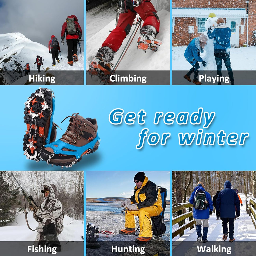 WIN.MAX Steigeisen Grödel Eisspikes, Schuhkrallen mit19 Edelstahl Zähne Spikes Schuhkrallen Grödeln