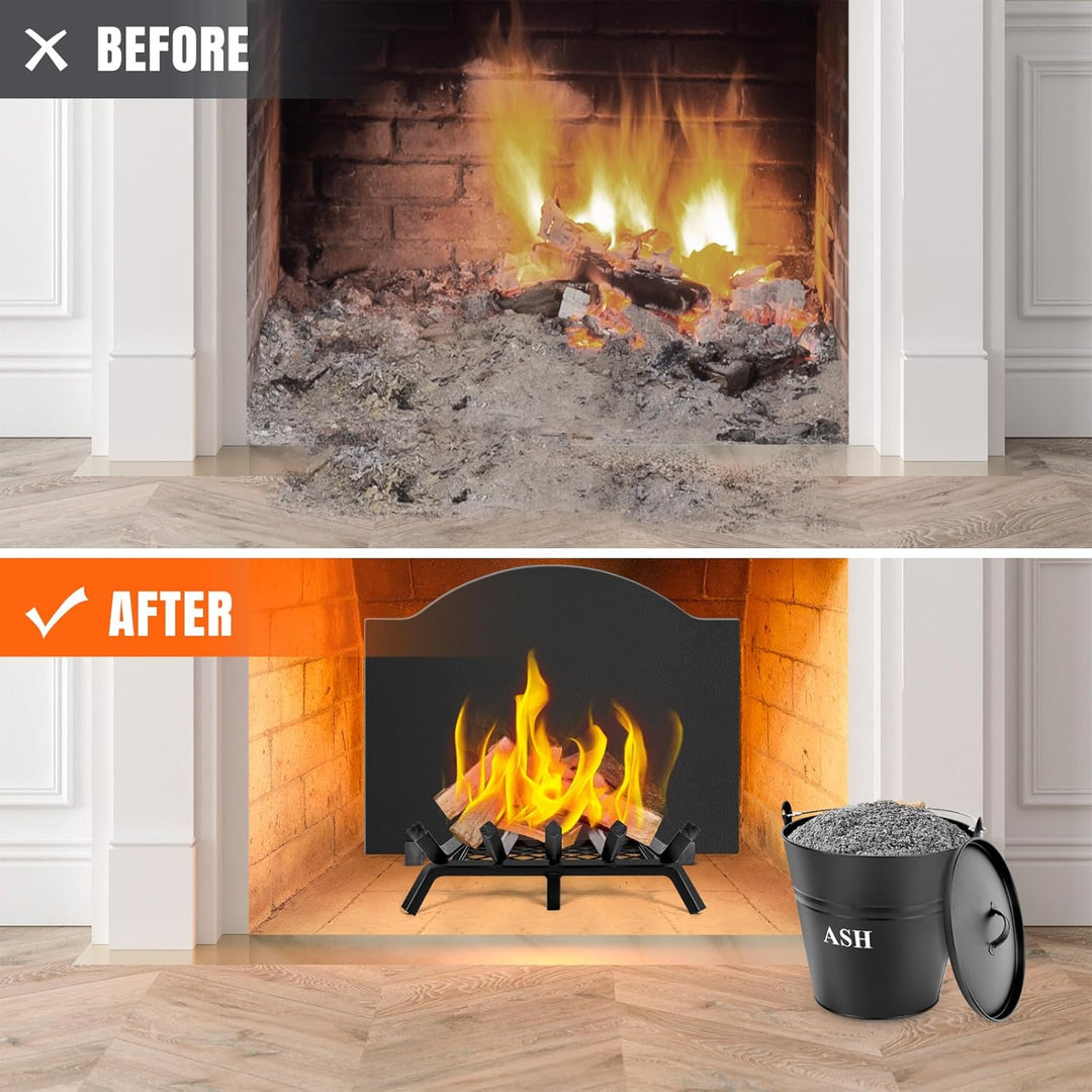 INNO Stage Ascheeimer mit Deckel, Schaufel und Besen, Kohleeimer für Kamin, Feuerstelle, Herde, Holz