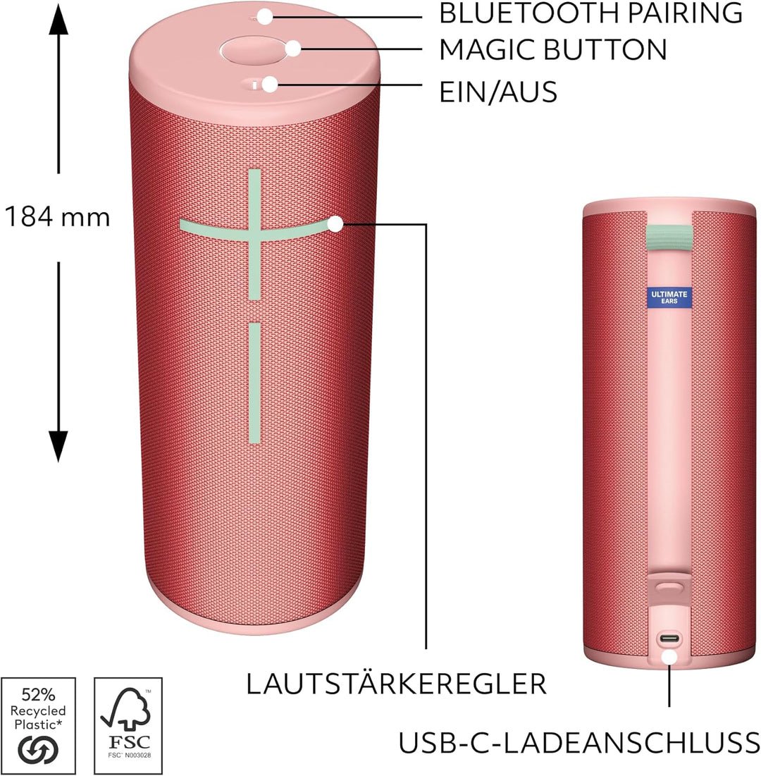 Ultimate Ears Boom 4 – mobiler, wasserdichter, schwimmfähiger Bluetooth-Lautsprecher mit kräftigem,
