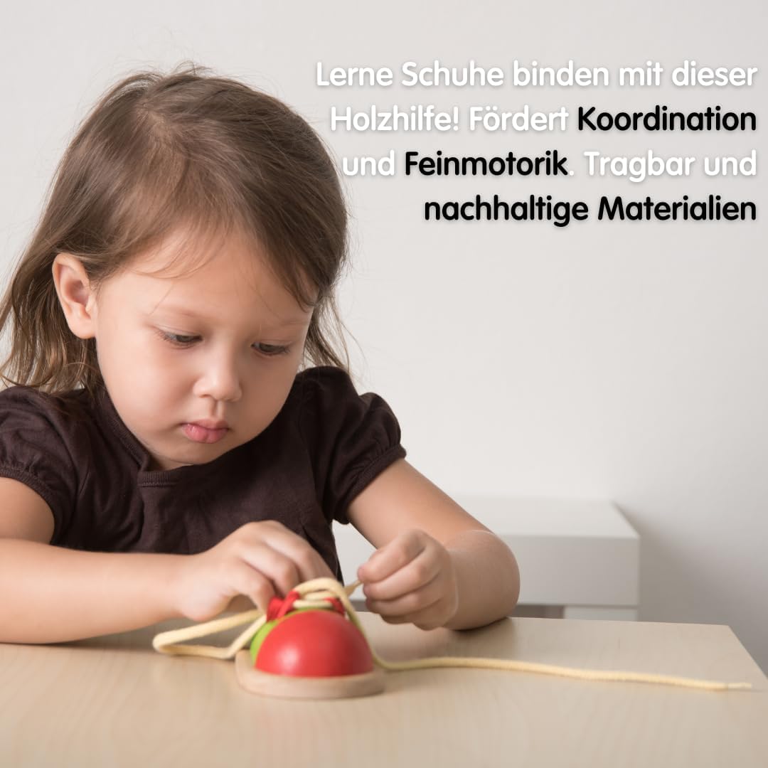 PlanToys Schnürschuh aus Holz für Kinder - Schnürsenkel Binden Lernen Kinder - Holzspielzeug zum Sch