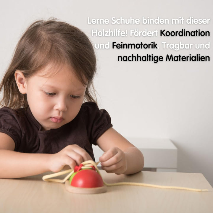 PlanToys Schnürschuh aus Holz für Kinder - Schnürsenkel Binden Lernen Kinder - Holzspielzeug zum Sch