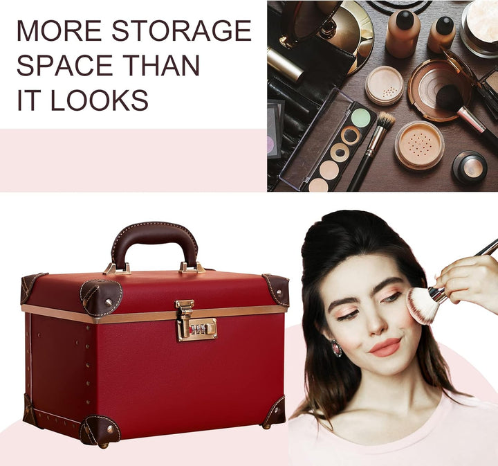 urecity Vintage Leder Kosmetikkoffer mit Spiegel - Hartschale Schminkkoffer für Damen, Reise Make-up