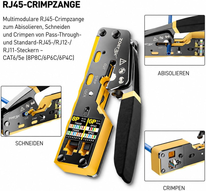 Netzwerk-Werkzeugset, ZOERAX 11 in 1 Professionelles RJ45 Crimpwerkzeug-Kit - Pass Through Crimper,