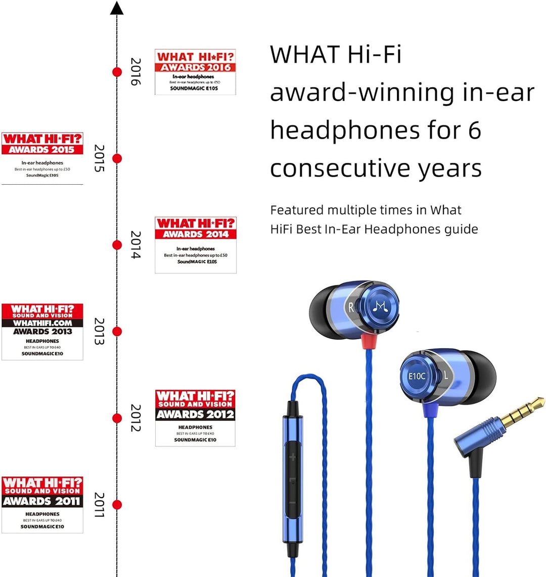 SoundMAGIC E10C Kabelgebundene Kopfhörer mit Mikrofon, HiFi-Stereo-Ohrhörer, geräuschisolierende In-
