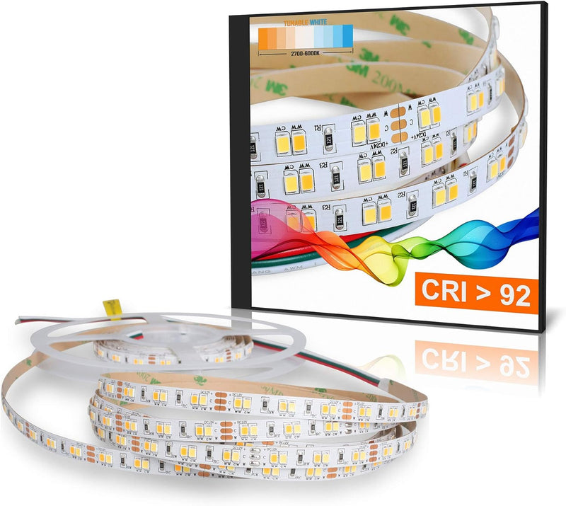 Mextronic LED Streifen LED Band LED Strip 2835 TUNABLE WHITE (2700-6000K) CRI 92 72W 5 Meter 24V IP2