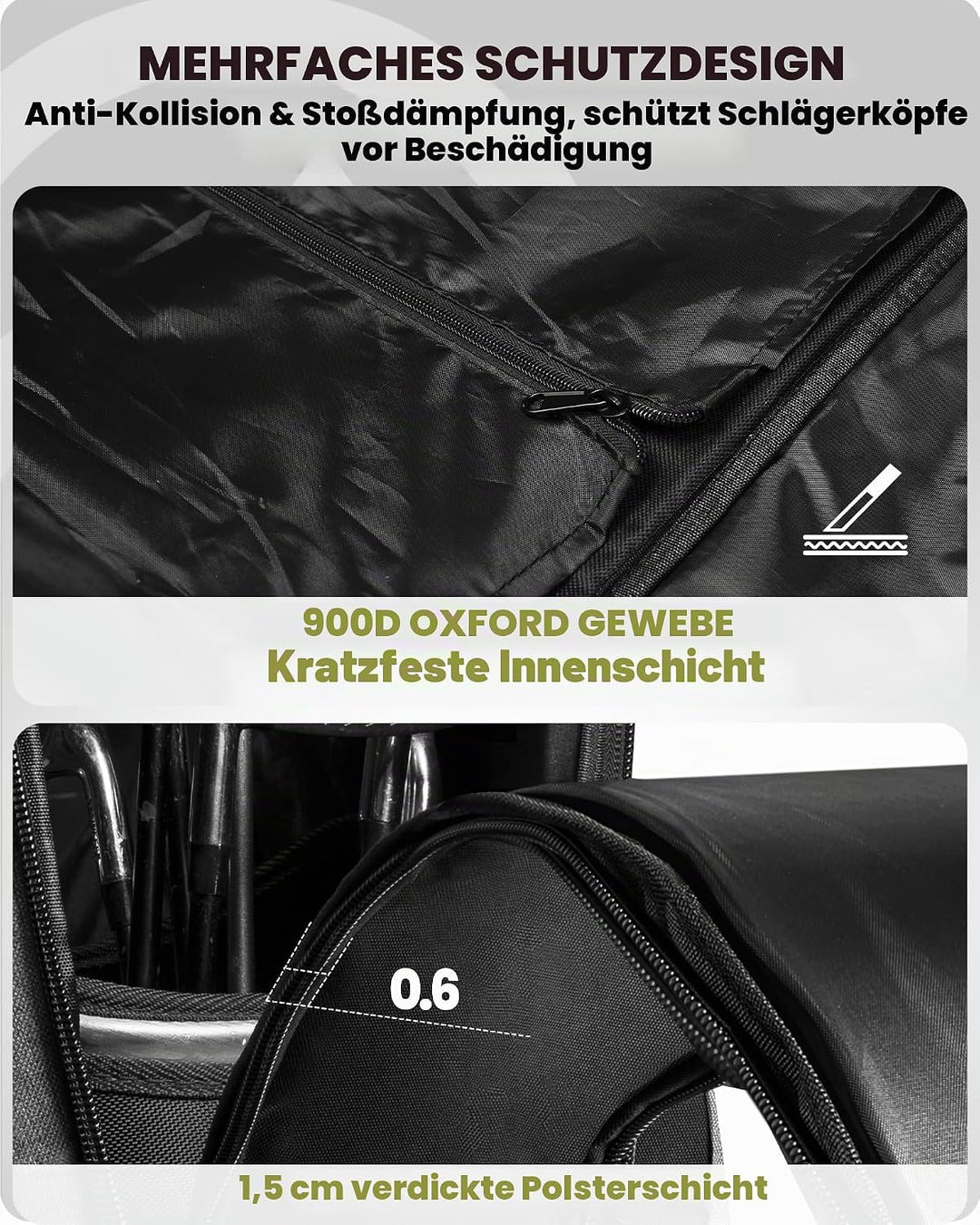 OutdoorMaster Gepolstert Golf Reisetasche mit Verstärkte Räder, 900D Heavy Duty Oxford Abriebfestigk