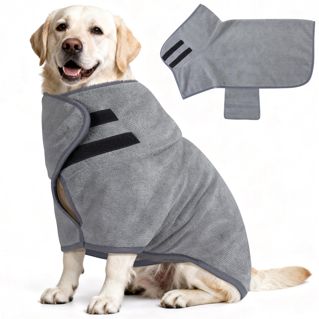 Hundebademantel Extra Saugfähig, Bademantel Hund Schnelltrocknend mit Klettverschluss Mikrofaser Hun