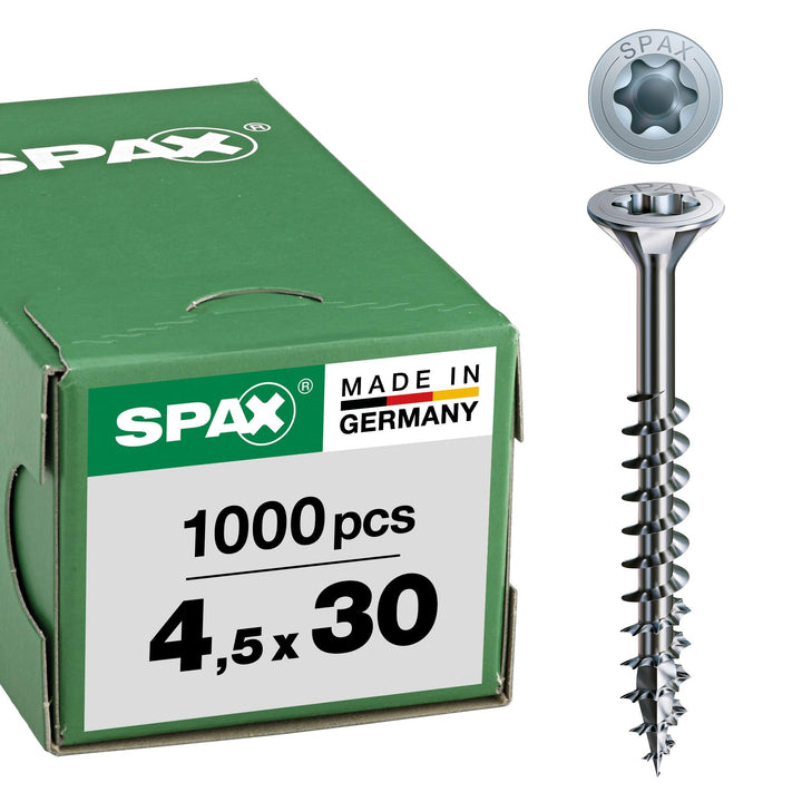 SPAX Universalschraube, 4,5 x 30 mm, 1000 Stück, T-STAR plus, Senkkopf, Teilgewinde, 4CUT, WIROX A3J