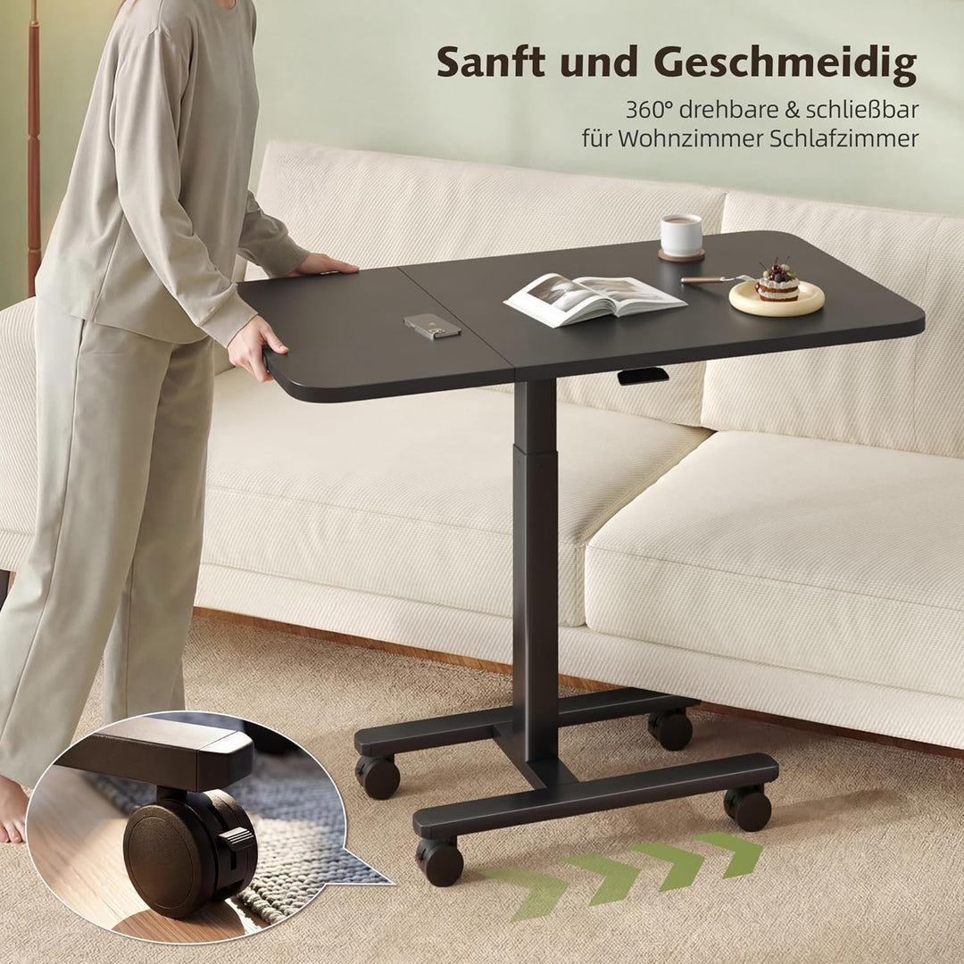 Höhenverstellbarer Schreibtisch 100cm Grosser Platte, Rollen mit Feststellbremsen, Gasdruckfeder, st