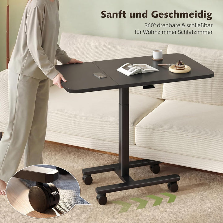 Höhenverstellbarer Schreibtisch 100cm Grosser Platte, Rollen mit Feststellbremsen, Gasdruckfeder, st