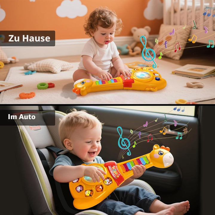 Baby Musikspielzeug Gitarre ab 1 Jahr mit Tiergeräuschen und Licht Montessori Lernspielzeug für Jung
