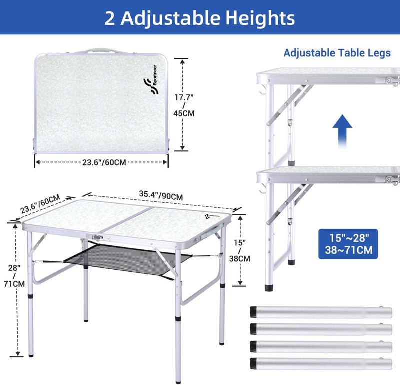 Sportneer Klappbarer Campingtisch, höhenverstellbar, Kleiner Klapptisch, tragbare Campingtische (59,