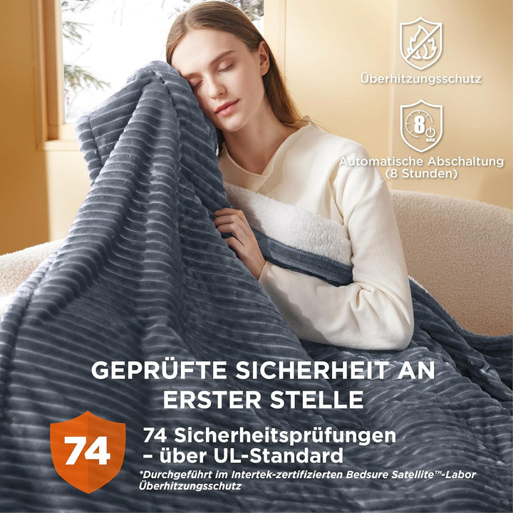 BEDSURE Heizdecke Wärmedecke Elektrische Kuscheldecke - mit Abschaltautomatik, 6 Heizstufen & 10 Stu