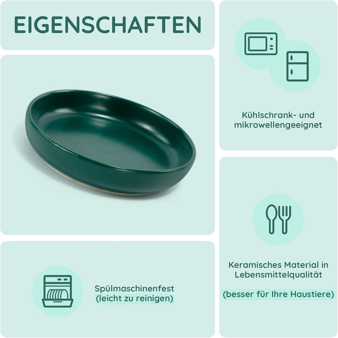 SPUNKYJUNKY Katzennäpfe 3 Stück Futternäpfe Keramik Fressnapf für Katzen (Grün) Grün Round (300ml*3)