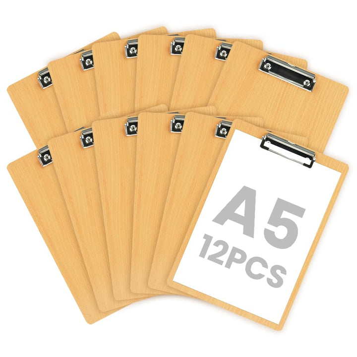 OFFCUP Klemmbrett A5 Holz, 12 Stück Klemmbretter mit Metalklemme Clipboard Schreibbrett A5 Hartplatt