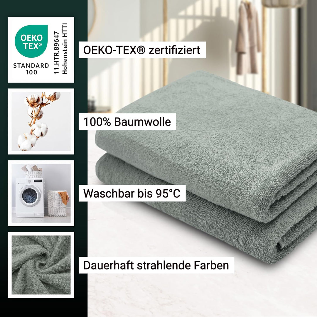 ZOLLNER 2er Set Duschtücher - weiche und saugstarke Handtücher - waschbar bis 95°C - Baumwolle - 70x