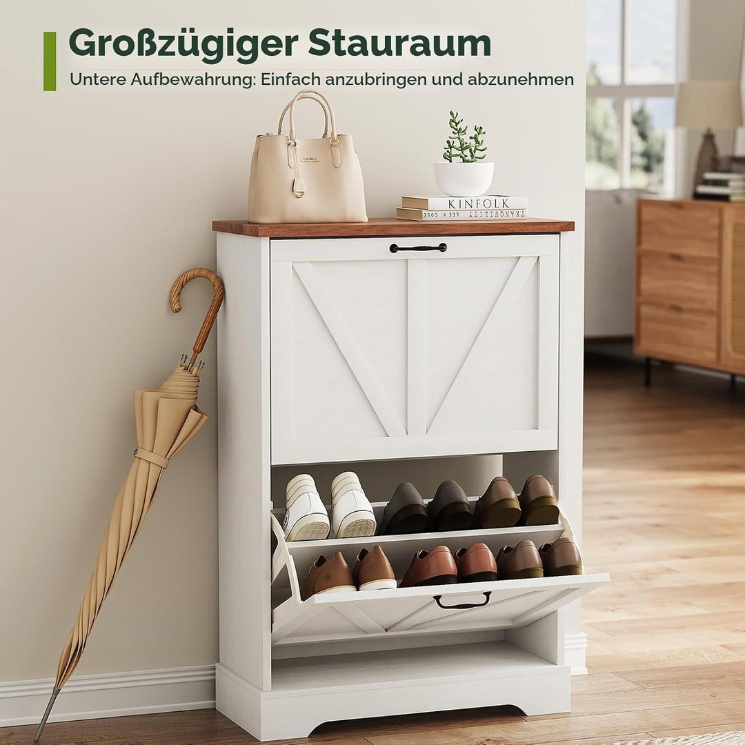 Smart FENDEE Schuhschrank, Schuhschrank für den Eingangsbereich, mit 2 Klappschubladen, schmaler Bau