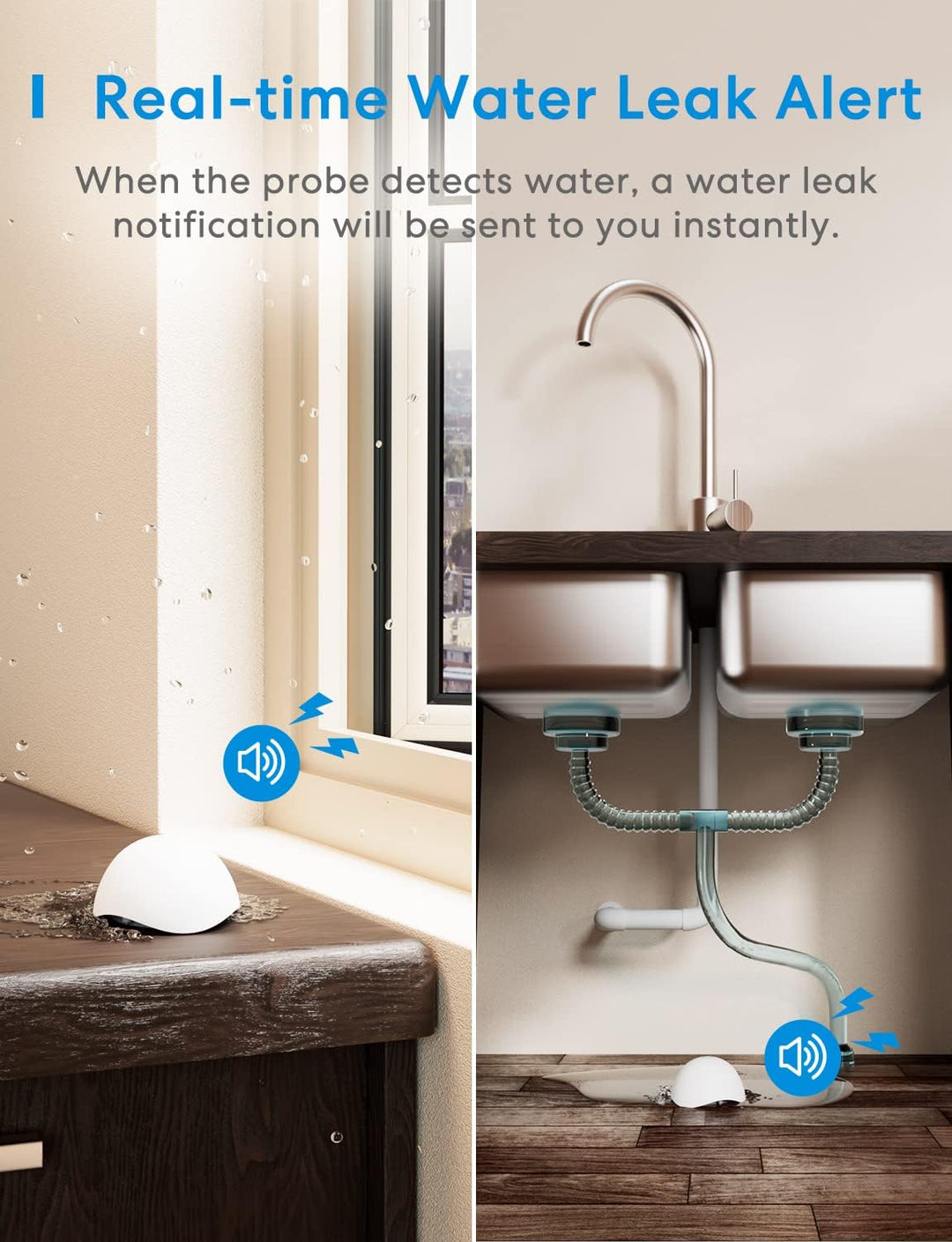 Meross Smart Wassermelder WLAN Wasseralarm 3St. für HomeKit, Wassersensor mit Hub kompatibel mit App
