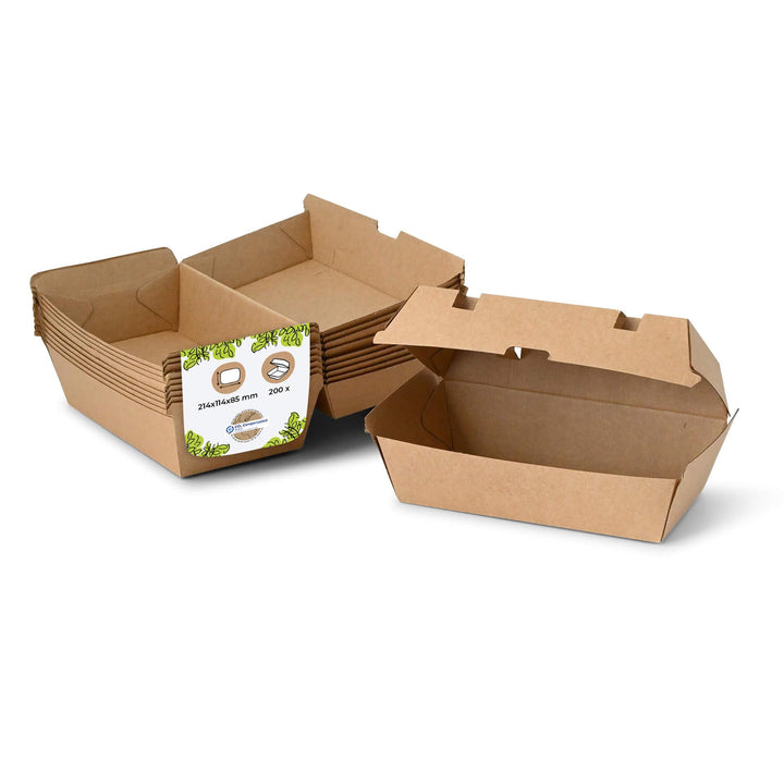 BIOZOYG Take Away Kraftkarton Box 200 Stück I robuste Fast Food Boxen mit hohem Klappdeckel I Snack