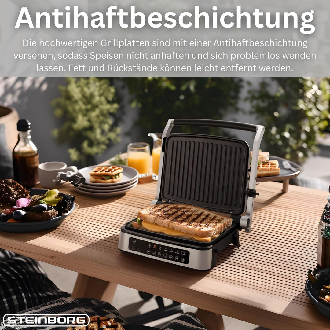 Steinborg® Kontaktgrill abnehmbare Platten mit Touch Display – Elektrischer Tischgrill & Paninigrill