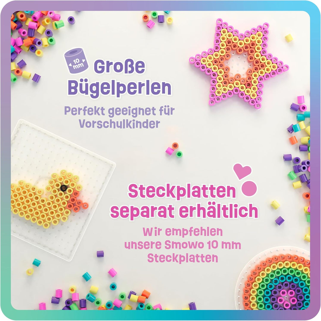 Smowo® Grosse 10mm Bügelperlen 2000 Stück für Kinder ab 3 Jahren - 6 Pastell Farben XL Steckperlen -