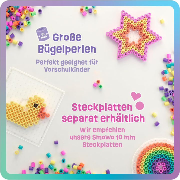 Smowo® Grosse 10mm Bügelperlen 2000 Stück für Kinder ab 3 Jahren - 6 Pastell Farben XL Steckperlen -