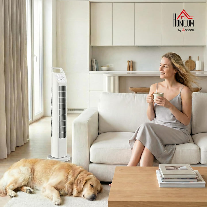 HOMCOM Turmventilator, elektrischer Ventilator mit Fernbedienung, 75° oszillierend, 3 Geschwindigkei