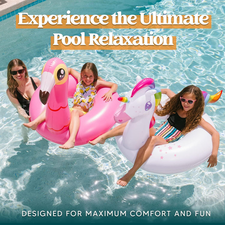 JOYIN 2 Pack Aufblasbare Einhorn und Flamingo Luftmatratze mit Glitzer, Pool Float, Schwimmtier Luft