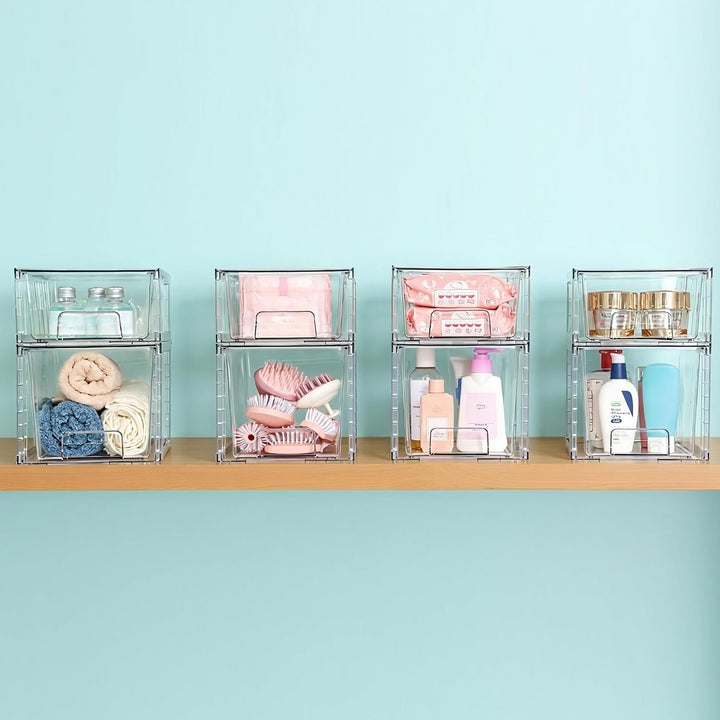 4er Set Stapelbare Aufbewahrungsschubladen, Hochfeste Klare Acryl Organizer mit Griffen Leicht Monti
