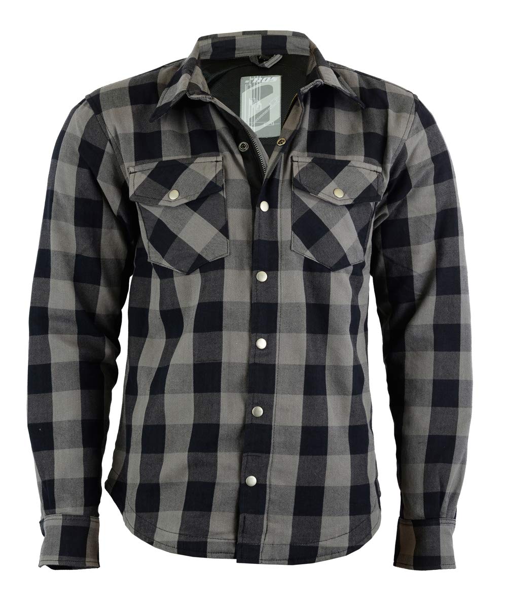 Motorrad Kevlar Aramid gefüttert Schutz Flanell Hemd, (L, Grau/Schwarz) L Grau, Grau Schwarz, L Grau