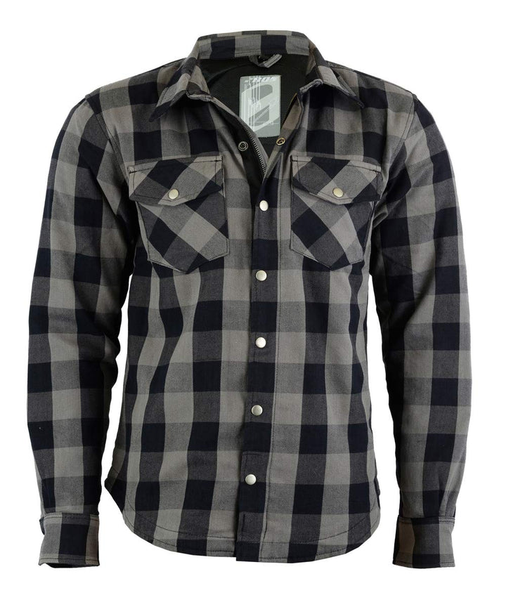 Motorrad Kevlar Aramid gefüttert Schutz Flanell Hemd, (L, Grau/Schwarz) L Grau, Grau Schwarz, L Grau