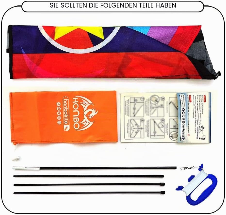 HONBO Kinder Drachen, Fighter Plane Drachen für Kinder und Erwachsene 58”breit mit langem Schwanz, i