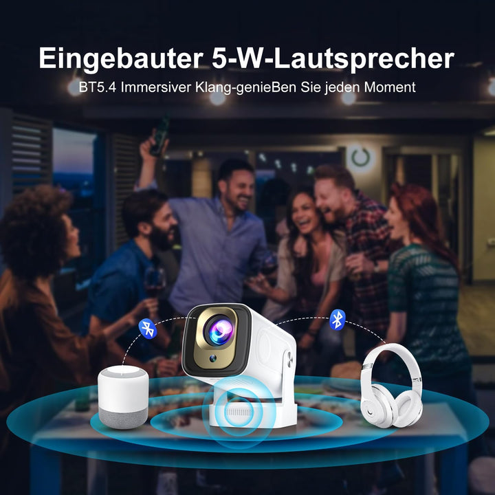 Mini Beamer Salange,8K Unterstützung 1080P Autofokus Projektor,Projektor Tragbarer mit WiFi 6 und Bl
