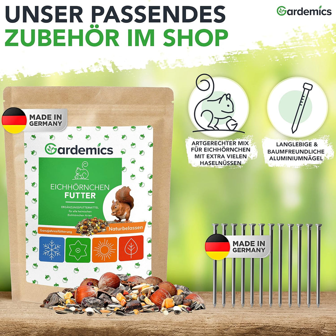 Gardemics Eichhörnchen Futterhaus wetterfest - Stabiles Eichhörnchen Haus aus verschraubtem Holz mit