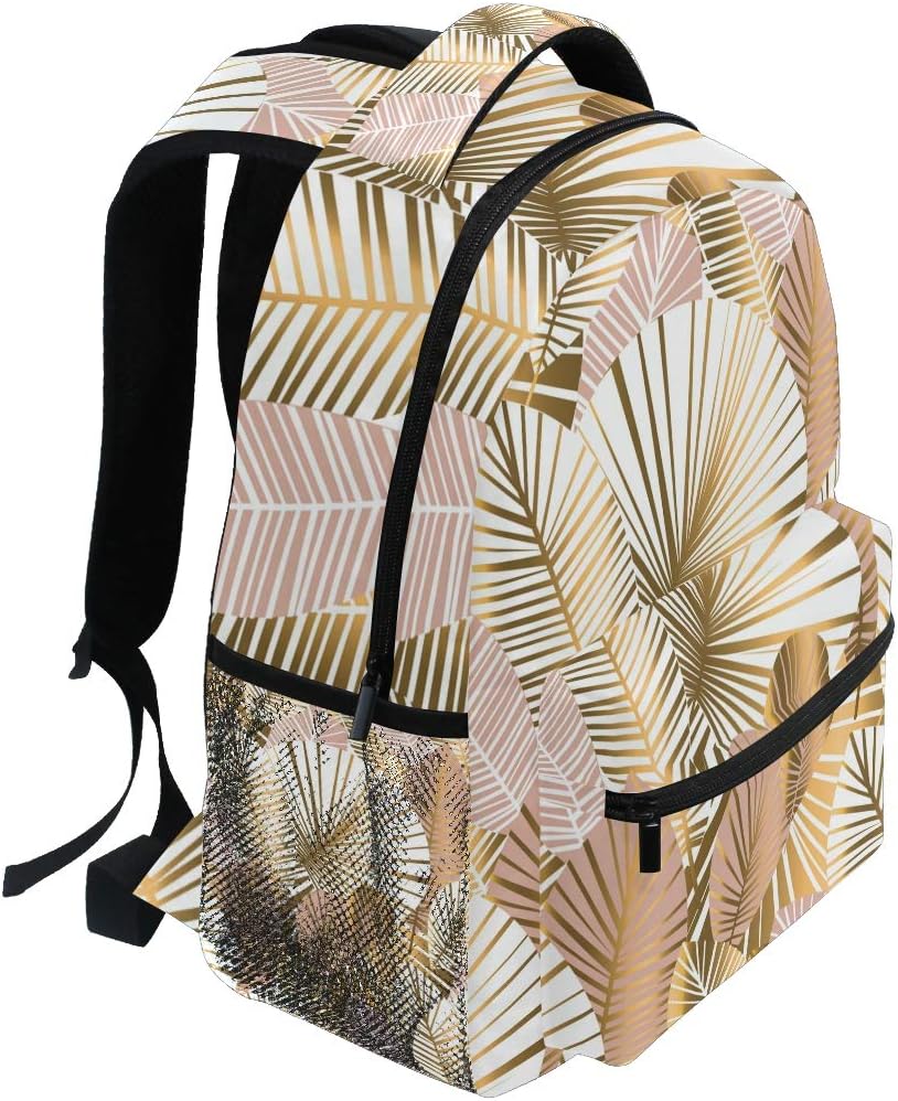 Gold Tropical Leave Schulrucksack für Jungen Mädchen Kinder Reisetasche Bookbag