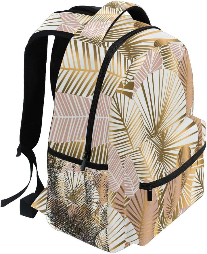 Gold Tropical Leave Schulrucksack für Jungen Mädchen Kinder Reisetasche Bookbag