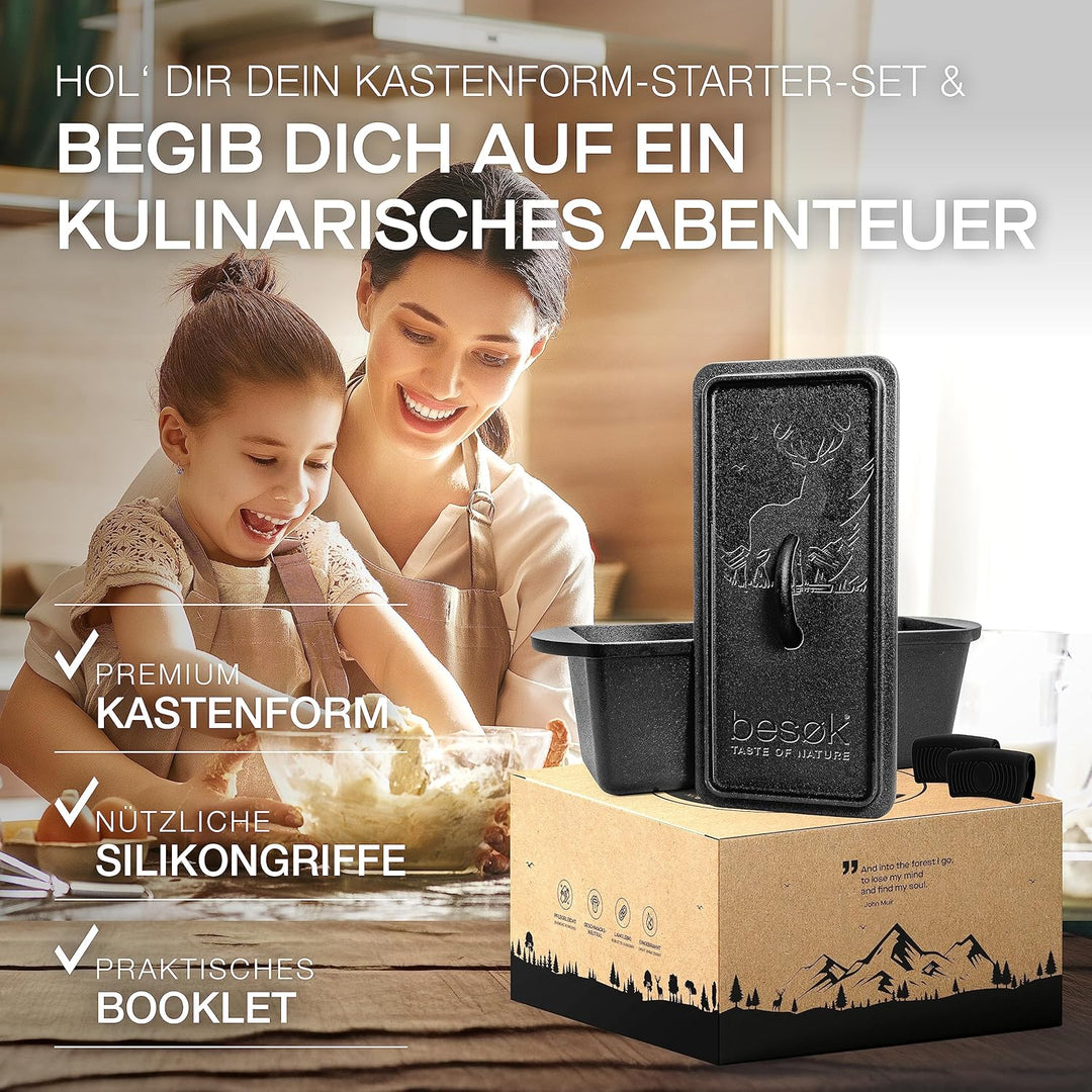 besok Brotbackform mit Deckel inkl. Rezeptheft - 28cm Gusseisen Backform Brot backen Zubehör - Kaste