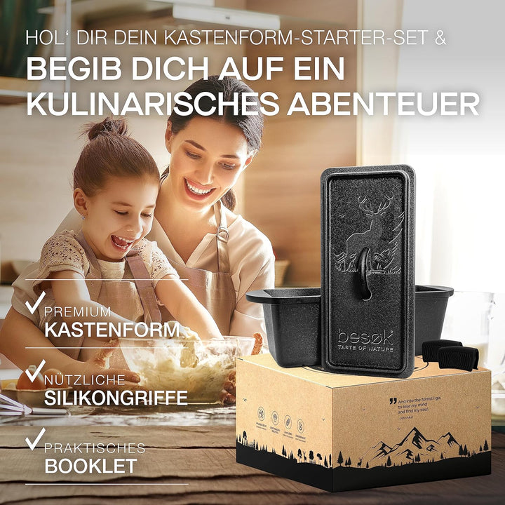 besok Brotbackform mit Deckel inkl. Rezeptheft - 28cm Gusseisen Backform Brot backen Zubehör - Kaste