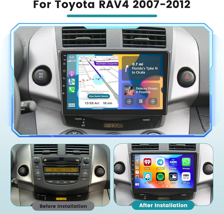 Hikity 2G 64G Android 15 Autoradio Für Toyota RAV4 2007-2011 mit Wireless Carplay Android Auto,9 Zol