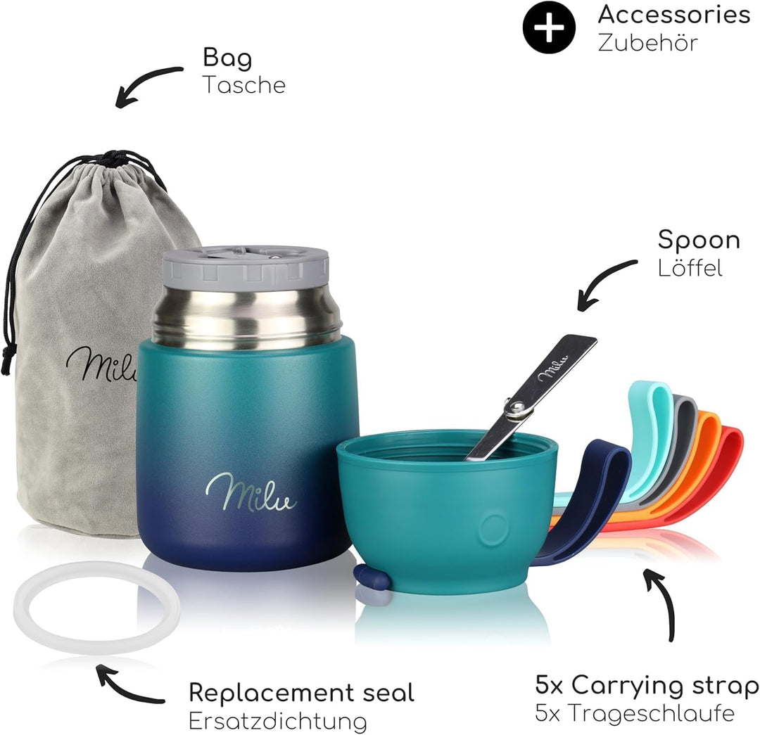 Milu® Thermobehälter für Essen 650ml, Edelstahl, Thermo Lunchbox, Suppenbehälter to go, Thermobox, T