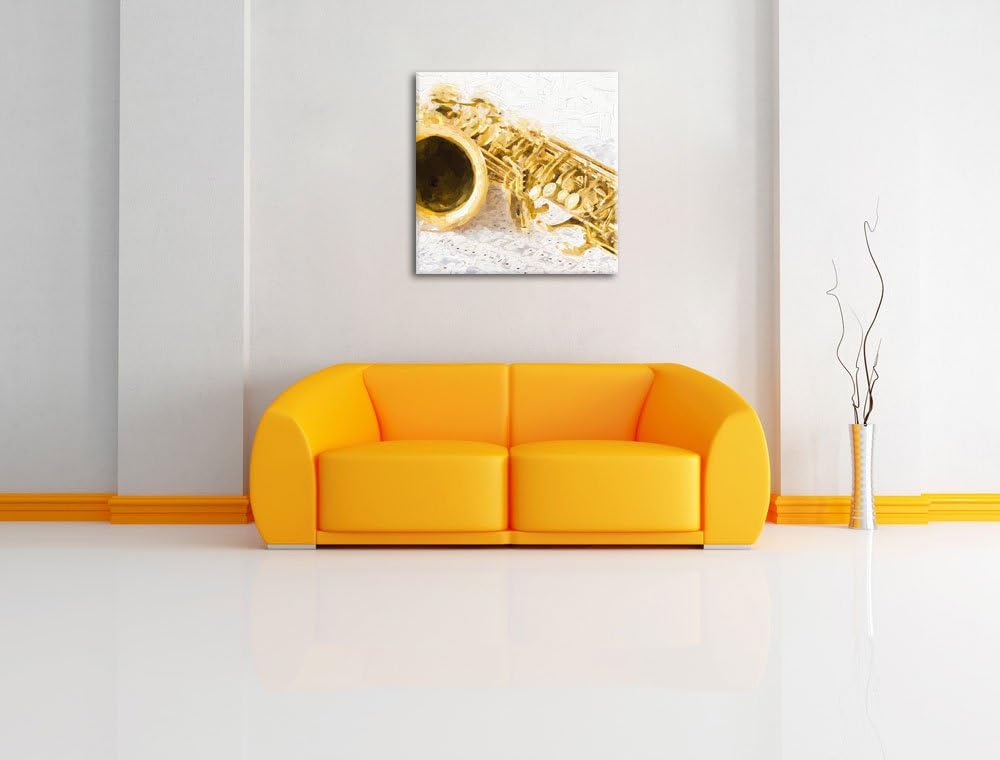 Pixxprint Saxophon auf Notenpapier als Leinwandbild/Grösse: 70x70 cm/Wandbild/Kunstdruck/fertig besp
