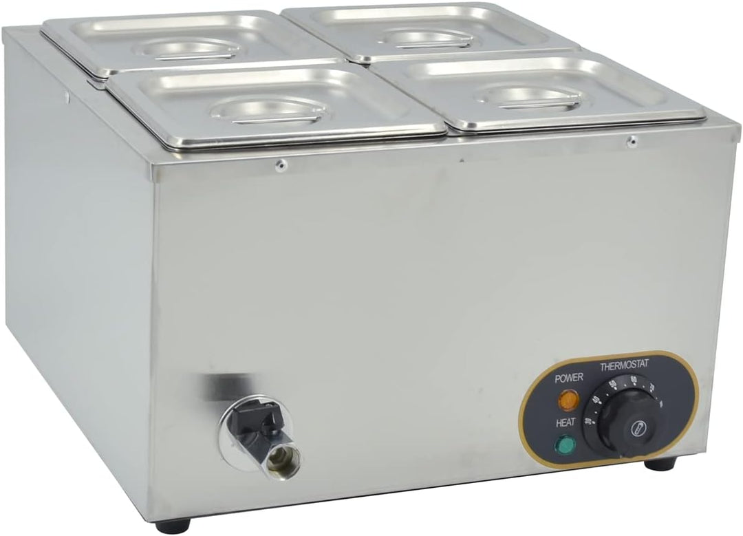 MOOTACO Elektrischer Wasserbad aus Edelstahl, Buffet, 4 x 1/6 mit Deckel, einstellbare Temperatur 30