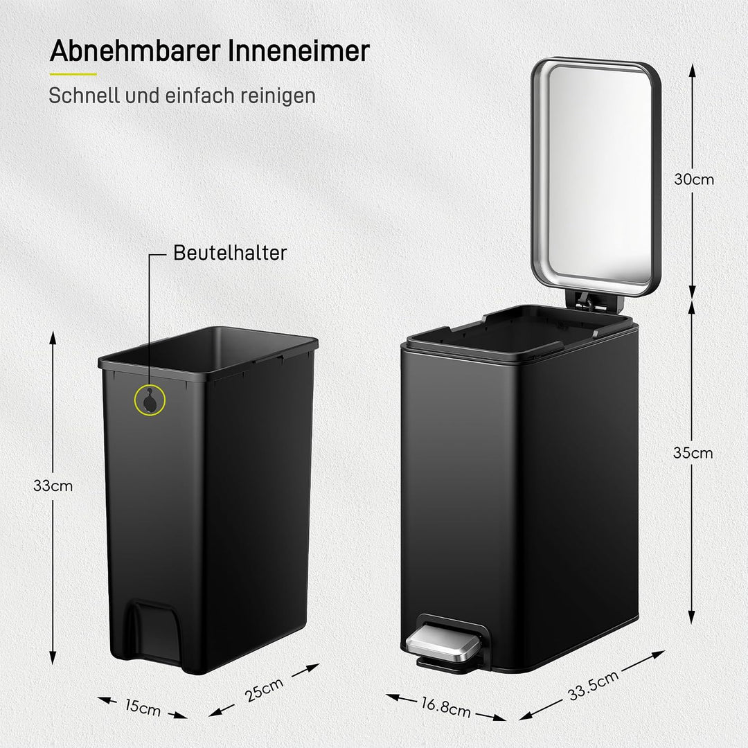 EKO Stella Mülleimer Bad 10L, Kleiner Abfalleimer fürs Badezimmer mit Soft-Close-Deckel, fingerabdru