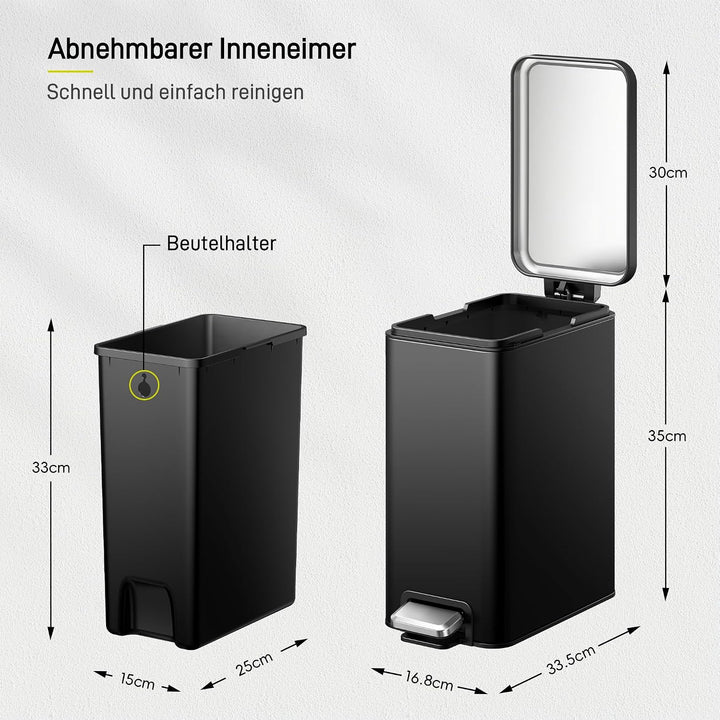 EKO Stella Mülleimer Bad 10L, Kleiner Abfalleimer fürs Badezimmer mit Soft-Close-Deckel, fingerabdru