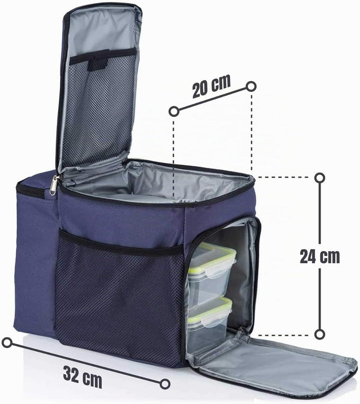 Dimono® Kühltasche 15L mit 3 Brotzeitdosen; Picknick-Tasche mit 3 Meal Prep Launchbox Dosen + Deckel