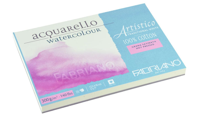 Fabriano Artistico Acquarello Watercolour, naturweiss, satiniert hot pressed, 12,5 x 18 cm, 25 Blatt