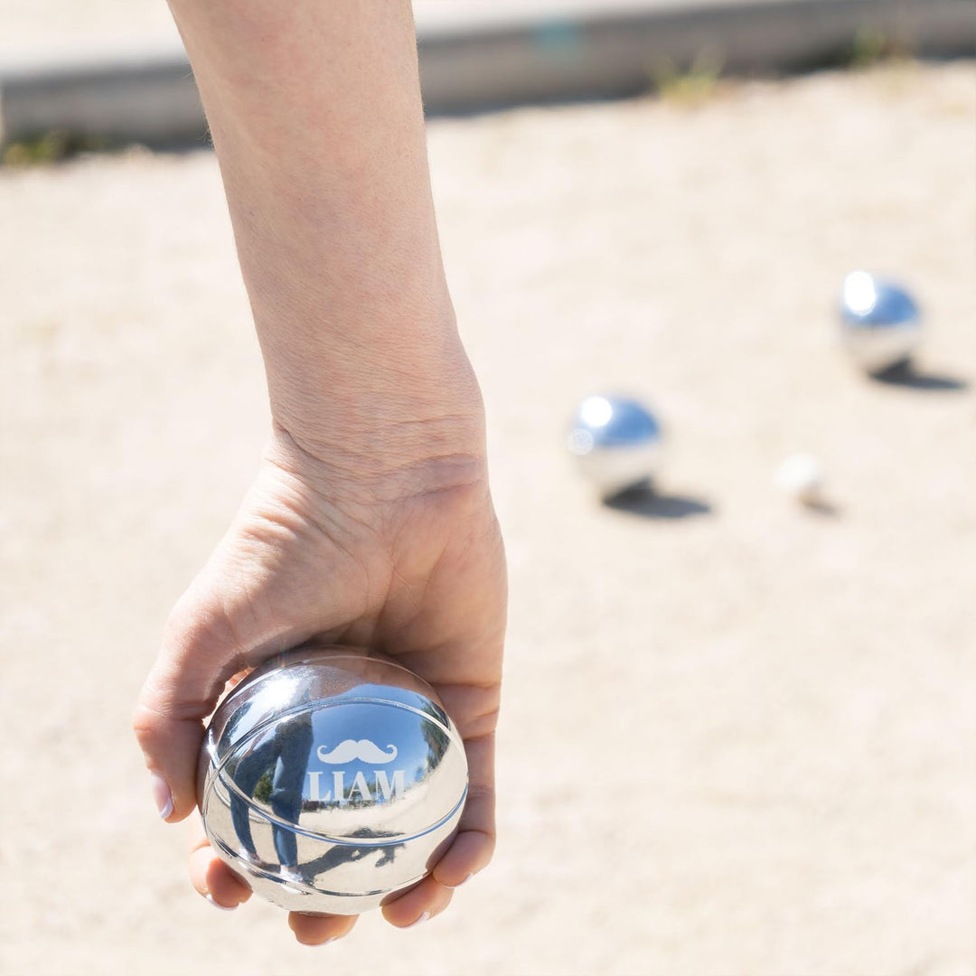 Wanapix|Pétanque-Kugeln | Geschenk| 3 Kugeln+Tasche |Namen Text Personalisieren Metall Schnurrbart,