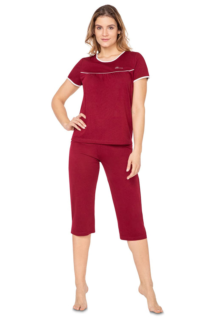 e.Femme® Damen Schlafanzug Nicole II 945, 50% Baumwolle und 50% Modal 36 Bordeaux, 36 Bordeaux