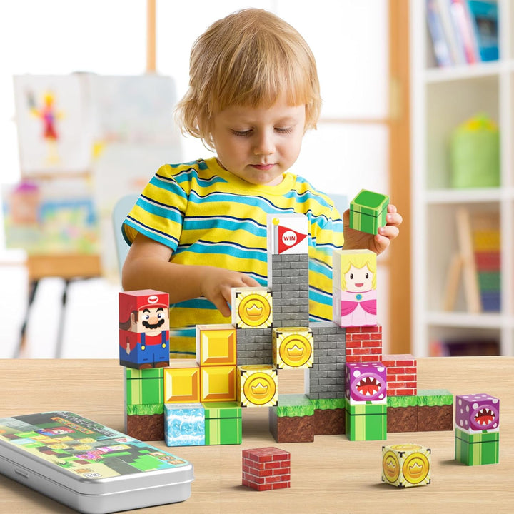 Magnetische Bausteine Reisespielzeug für Kinder, Tragbare Eisenbox Magnetische Spielsteine 35 PCS, M
