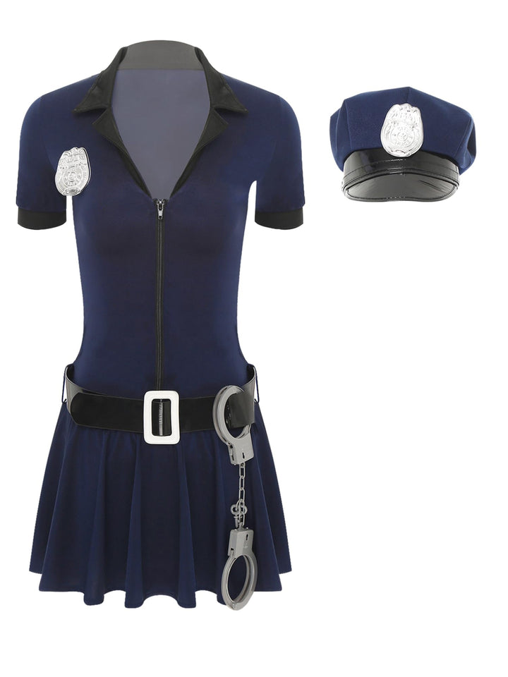 Aislor Sexy Polizei Kostüm Damen Polizistin Uniform mit Mütze Handschnelle Cop Costume Komplettes Ou
